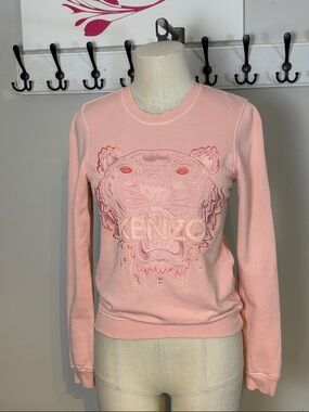 Kenzo Soft Pink Embroidered Tiger Crew Sweatshirt size small